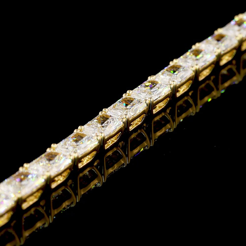 14K Yellow Gold 7.5" Tennis Bracelet with 37 East-West Set Radiant Cut Lab Diamonds (E-F Color, VVS2 Clarity) - 10.13 Carat Total Weight - Covaloro Fine Jewelry