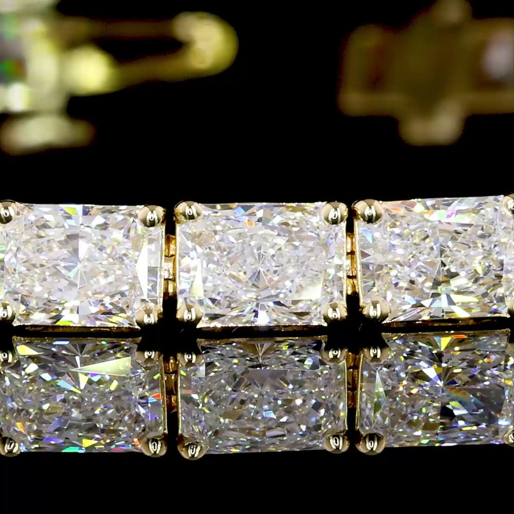 14K Yellow Gold 7.5" Tennis Bracelet with 37 East-West Set Radiant Cut Lab Diamonds (E-F Color, VVS2 Clarity) - 10.13 Carat Total Weight - Covaloro Fine Jewelry