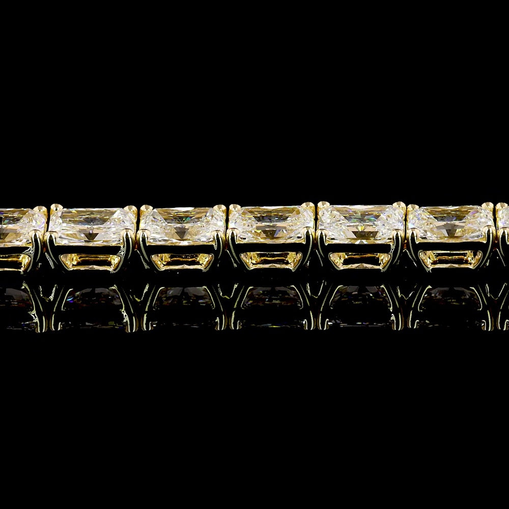 14K Yellow Gold 7.5" Tennis Bracelet with 37 East-West Set Radiant Cut Lab Diamonds (E-F Color, VVS2 Clarity) - 10.13 Carat Total Weight - Covaloro Fine Jewelry