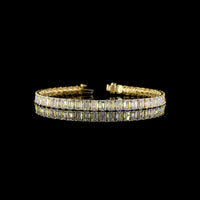 14K Yellow Gold 7.5" Tennis Bracelet with 50 Prong-Set Emerald Cut Lab Diamonds - 14.85 Total Carat Weight, E-F Color, VS1 Clarity - Covaloro Fine Jewelry
