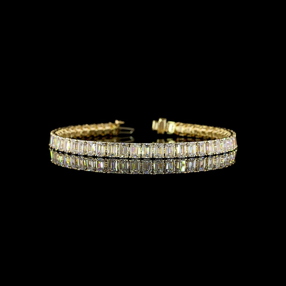 14K Yellow Gold 7.5" Tennis Bracelet with 50 Prong-Set Emerald Cut Lab Diamonds - 14.85 Total Carat Weight, E-F Color, VS1 Clarity - Covaloro Fine Jewelry