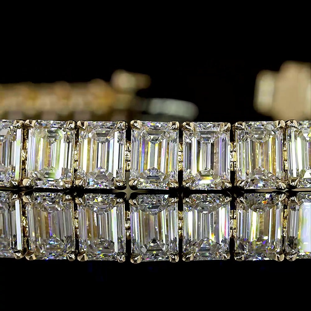 14K Yellow Gold 7.5" Tennis Bracelet with 50 Prong-Set Emerald Cut Lab Diamonds - 14.85 Total Carat Weight, E-F Color, VS1 Clarity - Covaloro Fine Jewelry