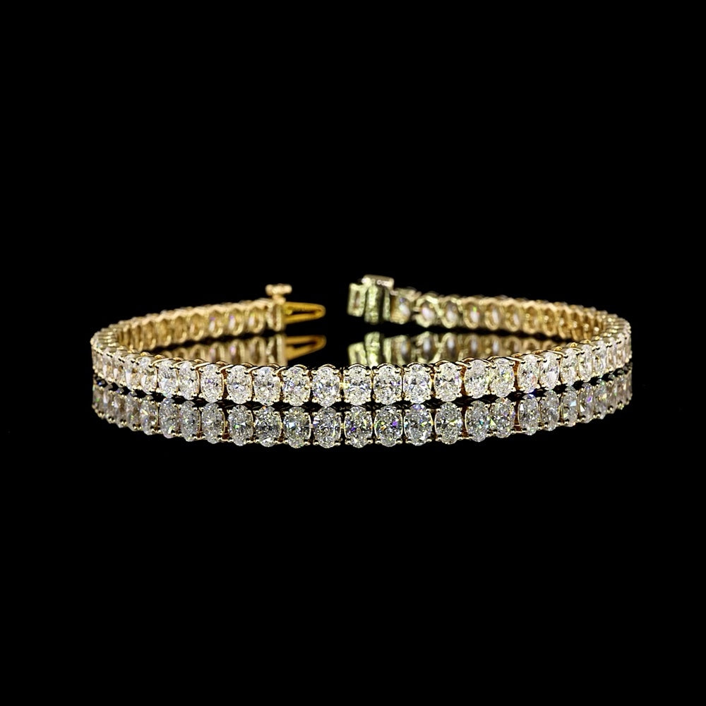 14K Yellow Gold 7.5" Tennis Bracelet with 57 Oval Cut Lab Grown Diamonds - 8.12 Carat Total Diamond Weight, E-F Color VS1 Clarity - Covaloro Fine Jewelry