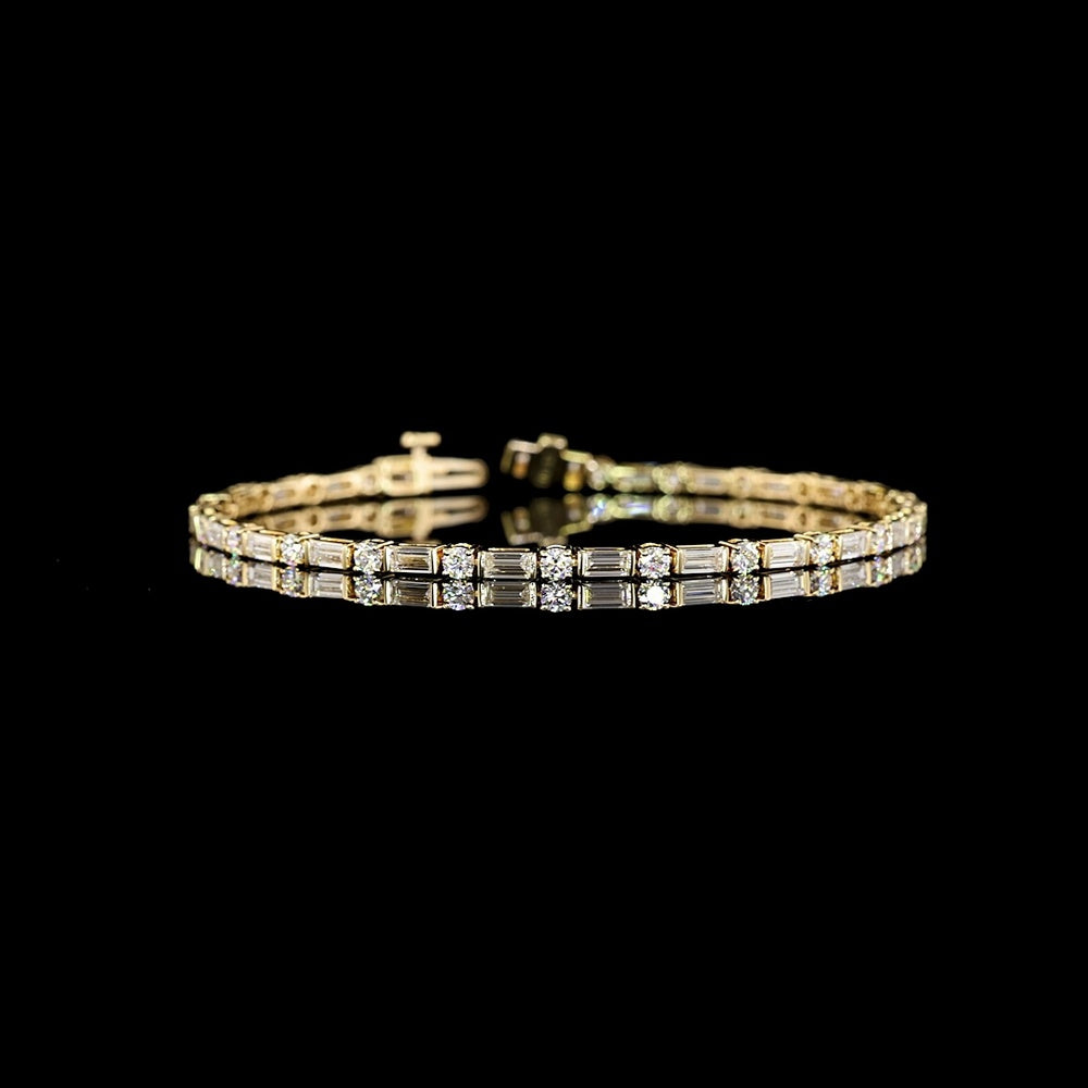 14K Yellow Gold 7.5" Tennis Bracelet with Alternating Baguette and Brilliant Cut Lab Diamonds - 4.03 Carat Total Weight, E-F VS Clarity - Covaloro Fine Jewelry