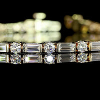 14K Yellow Gold 7.5" Tennis Bracelet with Alternating Baguette and Brilliant Cut Lab Diamonds - 4.03 Carat Total Weight, E-F VS Clarity - Covaloro Fine Jewelry