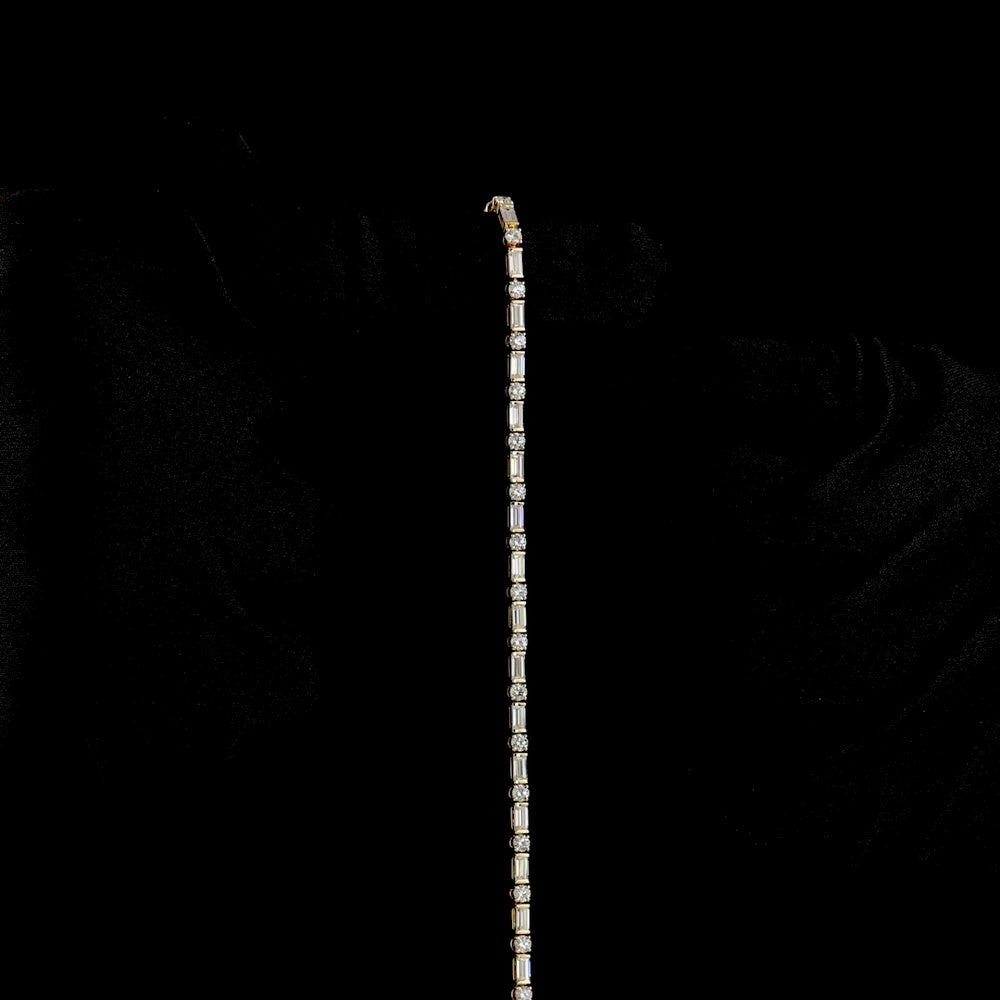 14K Yellow Gold 7.5" Tennis Bracelet with Alternating Baguette and Brilliant Cut Lab Diamonds - 4.03 Carat Total Weight, E-F VS Clarity - Covaloro Fine Jewelry
