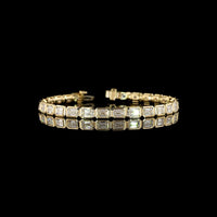 14K Yellow Gold 7.5" Tennis Bracelet with Bezel Set East-West Emerald Cut Lab Diamonds - 9.96 Carats Total Diamond Weight - Covaloro Fine Jewelry