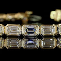 14K Yellow Gold 7.5" Tennis Bracelet with Bezel Set East-West Emerald Cut Lab Diamonds - 9.96 Carats Total Diamond Weight - Covaloro Fine Jewelry