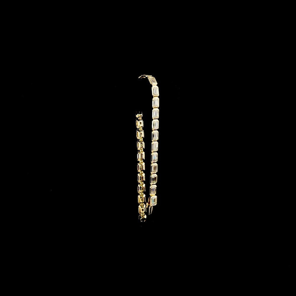 14K Yellow Gold 7.5" Tennis Bracelet with Bezel Set East-West Emerald Cut Lab Diamonds - 9.96 Carats Total Diamond Weight - Covaloro Fine Jewelry