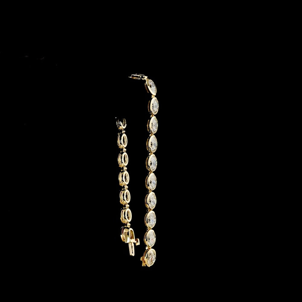 14K Yellow Gold 7.5" Tennis Bracelet with Bezel Set East-West Oval Cut Lab Diamonds - 15.00 Carat Total Weight - Covaloro Fine Jewelry