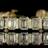 14K Yellow Gold 7.5" Tennis Bracelet with Bezel Set Emerald Cut Lab Diamonds - 15.28 Carat Total Diamond Weight - Covaloro Fine Jewelry