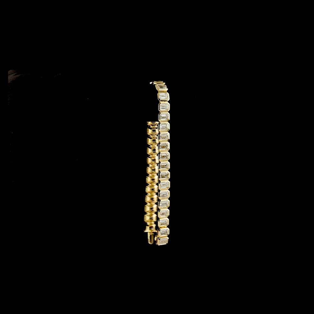 14K Yellow Gold 7.5" Tennis Bracelet with Bezel Set Emerald Cut Lab Diamonds - 15.28 Carat Total Diamond Weight - Covaloro Fine Jewelry