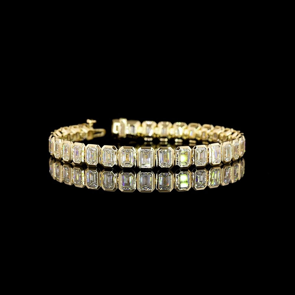 14K Yellow Gold 7.5" Tennis Bracelet with Bezel Set Emerald Cut Lab Diamonds - 18.13 Carat Total Diamond Weight - Covaloro Fine Jewelry