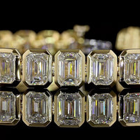 14K Yellow Gold 7.5" Tennis Bracelet with Bezel Set Emerald Cut Lab Diamonds - 18.13 Carat Total Diamond Weight - Covaloro Fine Jewelry