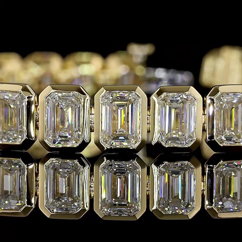 14K Yellow Gold 7.5" Tennis Bracelet with Bezel Set Emerald Cut Lab Diamonds - 18.13 Carat Total Diamond Weight - Covaloro Fine Jewelry
