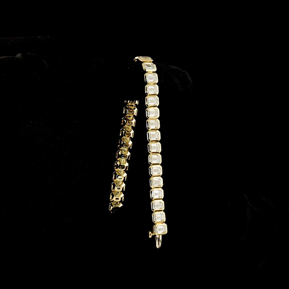 14K Yellow Gold 7.5" Tennis Bracelet with Bezel Set Emerald Cut Lab Diamonds - 18.13 Carat Total Diamond Weight - Covaloro Fine Jewelry