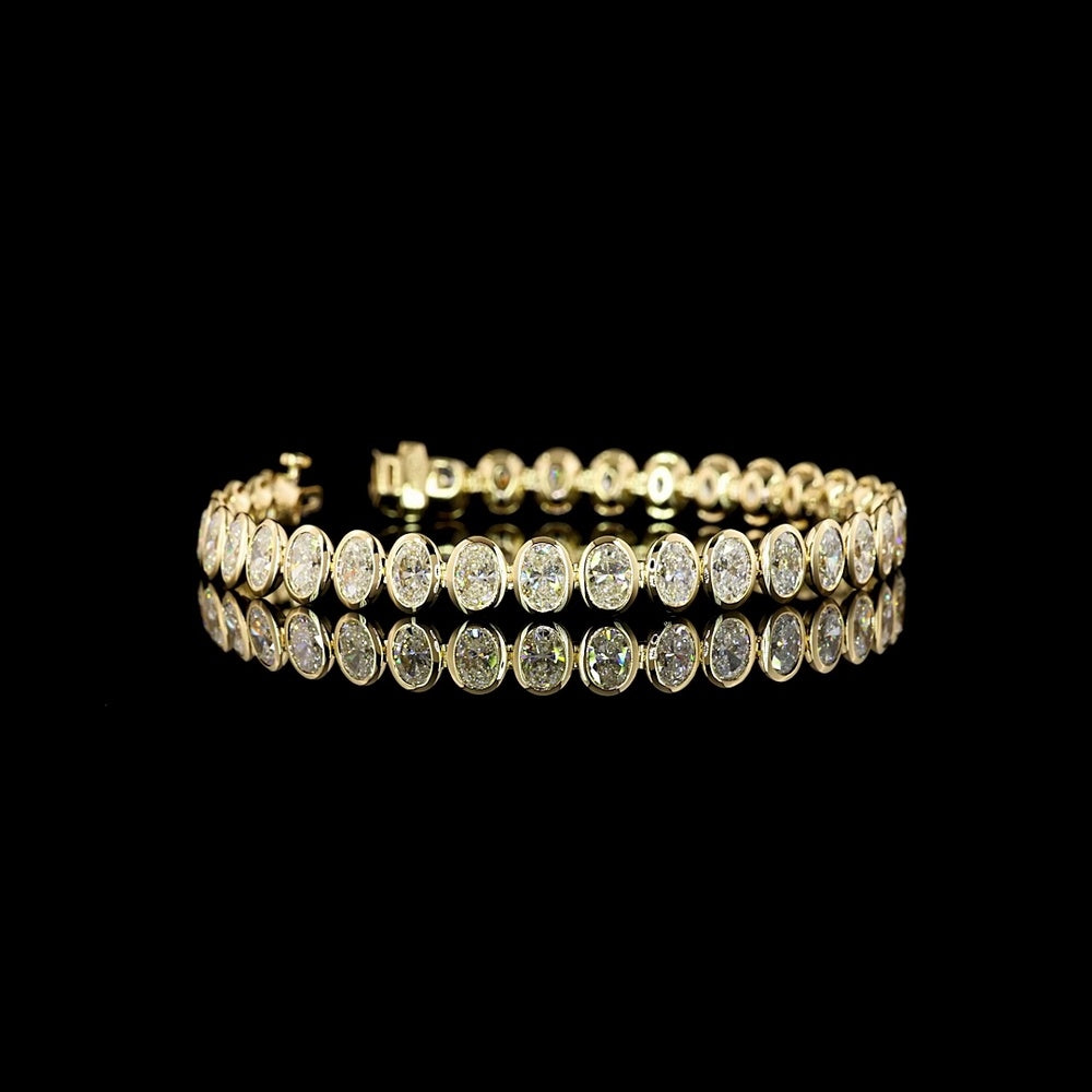 14K Yellow Gold 7.5" Tennis Bracelet with Bezel Set Oval Cut Lab Diamonds - 10.91 Carat Total Weight - Covaloro Fine Jewelry