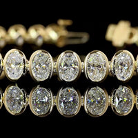 14K Yellow Gold 7.5" Tennis Bracelet with Bezel Set Oval Cut Lab Diamonds - 10.91 Carat Total Weight - Covaloro Fine Jewelry