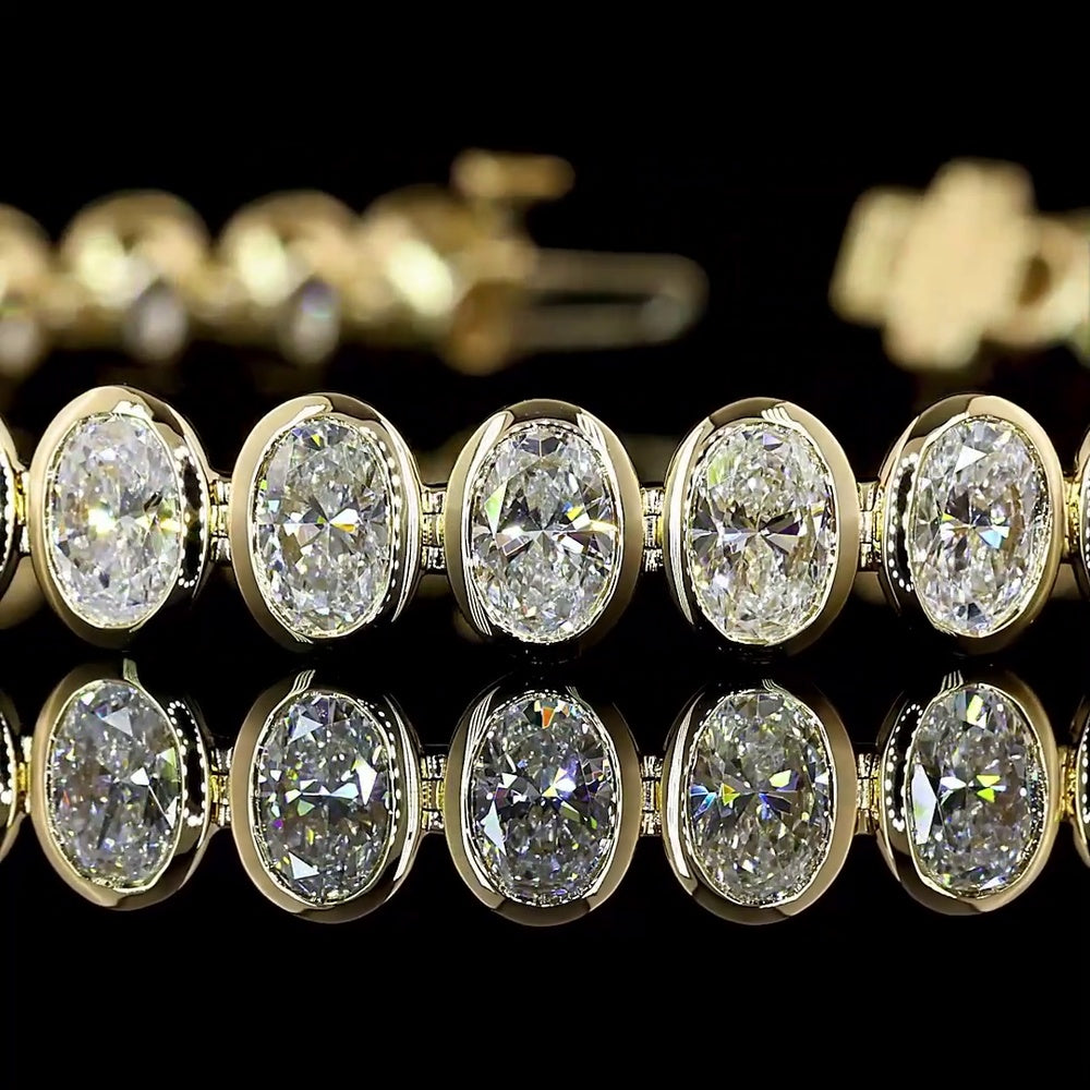 14K Yellow Gold 7.5" Tennis Bracelet with Bezel Set Oval Cut Lab Diamonds - 10.91 Carat Total Weight - Covaloro Fine Jewelry