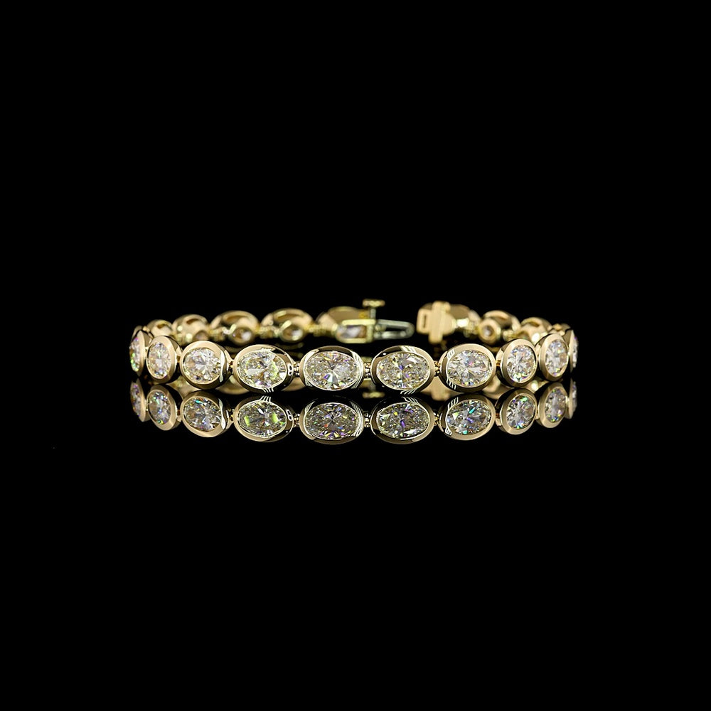14K Yellow Gold 7.5" Tennis Bracelet with Bezel-Set Oval Cut Lab Diamonds - D VS1, 15.51 Carat Total Weight - Covaloro Fine Jewelry