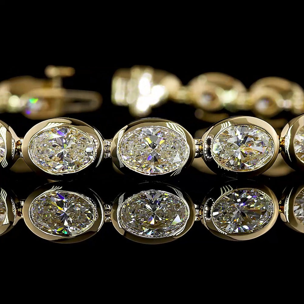 14K Yellow Gold 7.5" Tennis Bracelet with Bezel-Set Oval Cut Lab Diamonds - D VS1, 15.51 Carat Total Weight - Covaloro Fine Jewelry