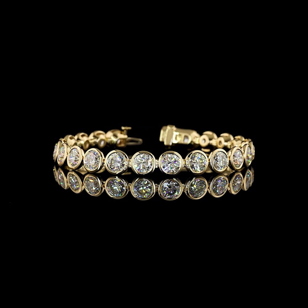 14K Yellow Gold 7.5" Tennis Bracelet with Bezel-Set Round Lab Diamonds - 20.01 Carat Total Diamond Weight - Covaloro Fine Jewelry