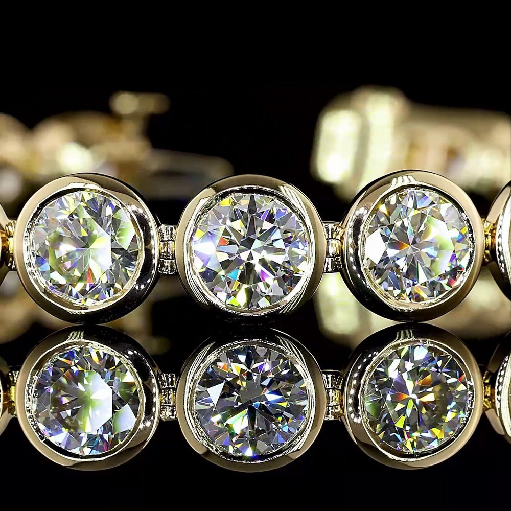14K Yellow Gold 7.5" Tennis Bracelet with Bezel-Set Round Lab Diamonds - 20.01 Carat Total Diamond Weight - Covaloro Fine Jewelry