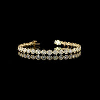14K Yellow Gold 7.5" Tennis Bracelet with Bezel Set Round Lab Diamonds - 6.78 Carat Total Weight - Covaloro Fine Jewelry