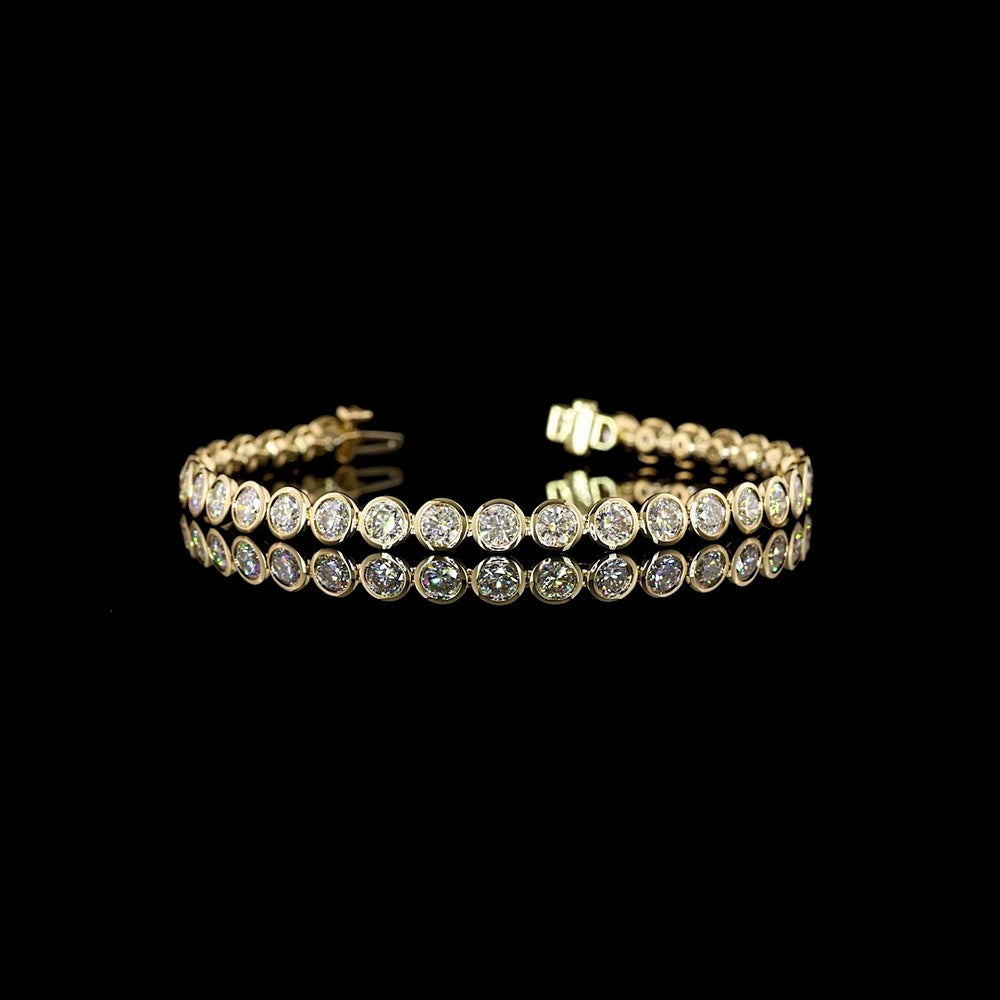 14K Yellow Gold 7.5" Tennis Bracelet with Bezel Set Round Lab Diamonds - 6.78 Carat Total Weight - Covaloro Fine Jewelry