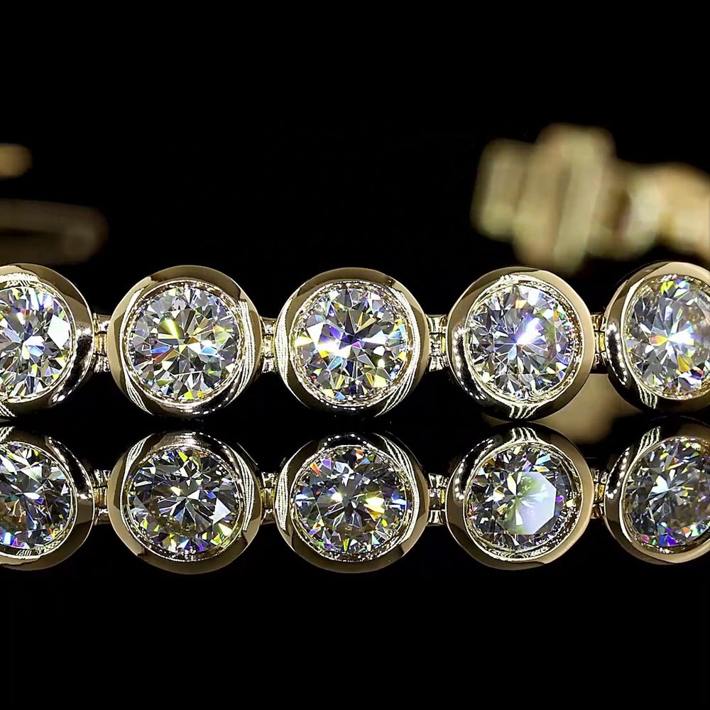 14K Yellow Gold 7.5" Tennis Bracelet with Bezel Set Round Lab Diamonds - 6.78 Carat Total Weight - Covaloro Fine Jewelry