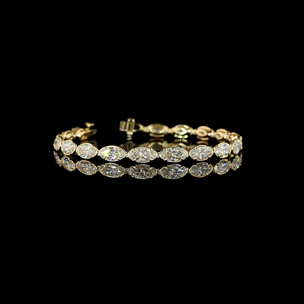 14K Yellow Gold 7.5" Tennis Bracelet with East-West Bezel-Prong Set Moval Cut Lab Diamonds - 10.23 Carat Total Diamond Weight - Covaloro Fine Jewelry