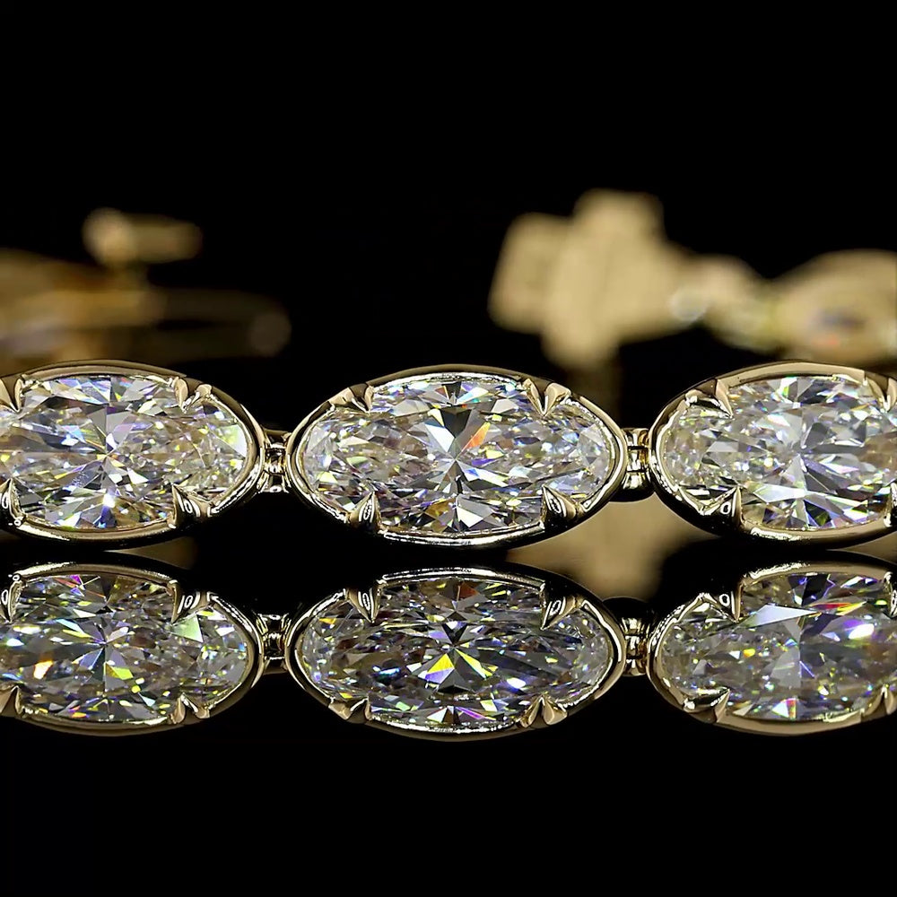 14K Yellow Gold 7.5" Tennis Bracelet with East-West Bezel-Prong Set Moval Cut Lab Diamonds - 10.23 Carat Total Diamond Weight - Covaloro Fine Jewelry