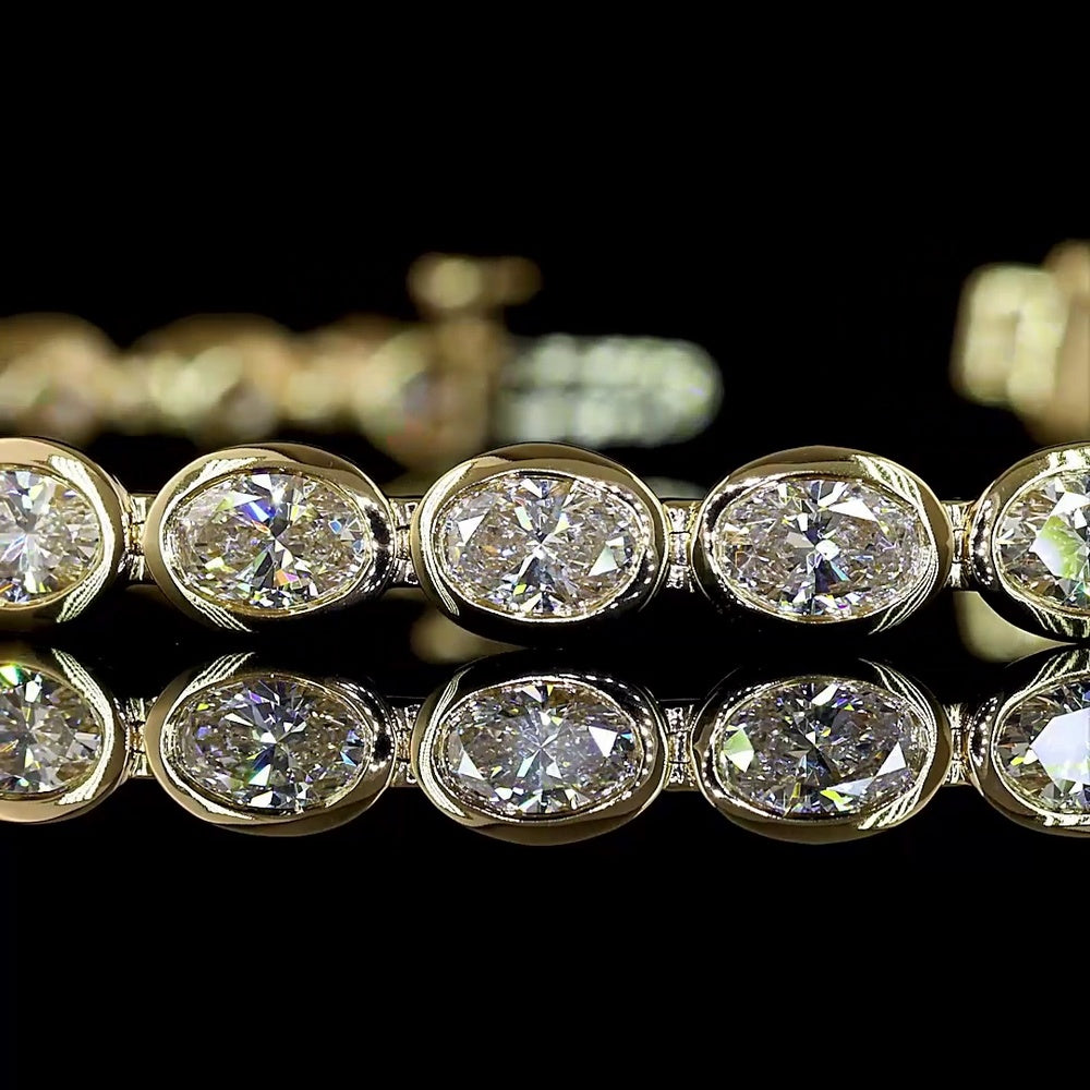 14K Yellow Gold 7.5" Tennis Bracelet with East-West Bezel Set Oval Cut Lab Diamonds (E-F VS1) - 5.40 Carat Total Diamond Weight - Covaloro Fine Jewelry