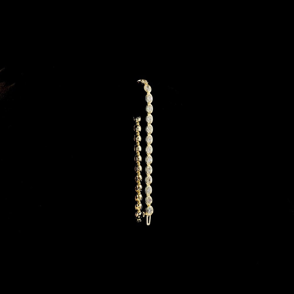 14K Yellow Gold 7.5" Tennis Bracelet with East-West Bezel Set Oval Cut Lab Diamonds (E-F VS1) - 5.40 Carat Total Diamond Weight - Covaloro Fine Jewelry