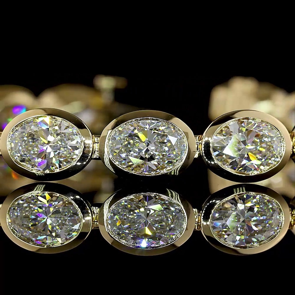 14K Yellow Gold 7.5" Tennis Bracelet with East-West Bezel Set Oval Lab Diamonds - 14.69 Carats Total Diamond Weight - Covaloro Fine Jewelry