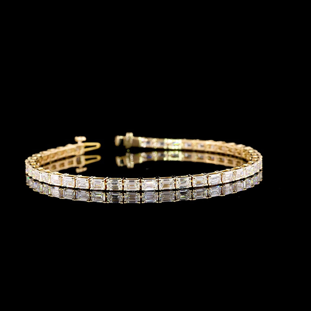 14K Yellow Gold 7.5" Tennis Bracelet with East-West Set Emerald Cut Lab Diamonds - 6.87 Carats Total Diamond Weight - Covaloro Fine Jewelry