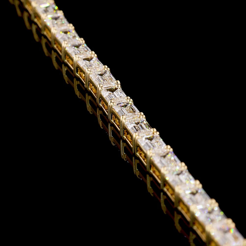 14K Yellow Gold 7.5" Tennis Bracelet with East-West Set Emerald Cut Lab Diamonds - 6.87 Carats Total Diamond Weight - Covaloro Fine Jewelry