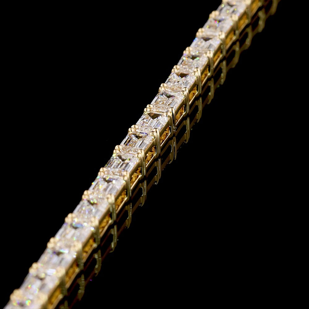 14K Yellow Gold 7.5" Tennis Bracelet with East-West Set Emerald Cut Lab Diamonds - 6.87 Carats Total Diamond Weight - Covaloro Fine Jewelry