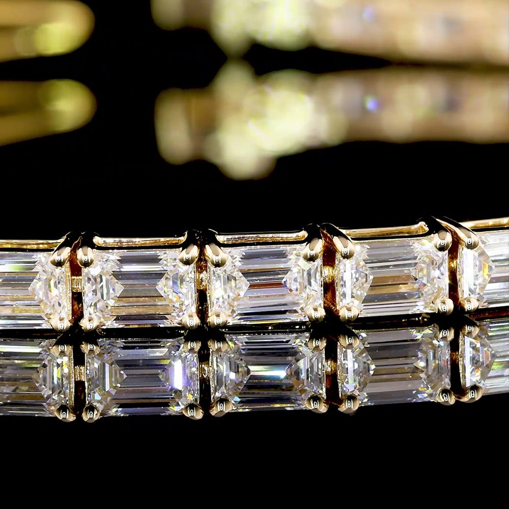 14K Yellow Gold 7.5" Tennis Bracelet with East-West Set Emerald Cut Lab Diamonds - 6.87 Carats Total Diamond Weight - Covaloro Fine Jewelry