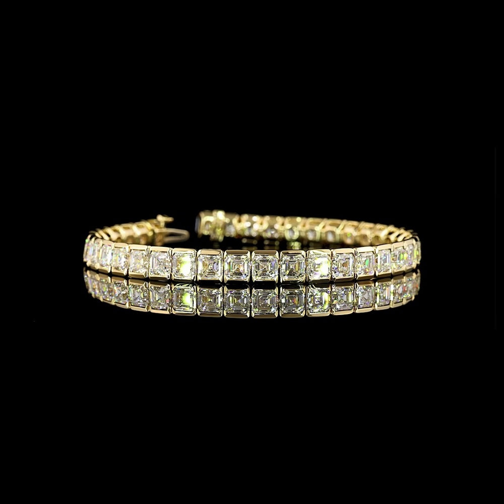 14K Yellow Gold 7.5" Tennis Bracelet with Half-Bezel Set Asscher Cut Lab Diamonds - 20.14 Carat Total Weight - Covaloro Fine Jewelry