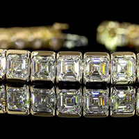 14K Yellow Gold 7.5" Tennis Bracelet with Half-Bezel Set Asscher Cut Lab Diamonds - 20.14 Carat Total Weight - Covaloro Fine Jewelry