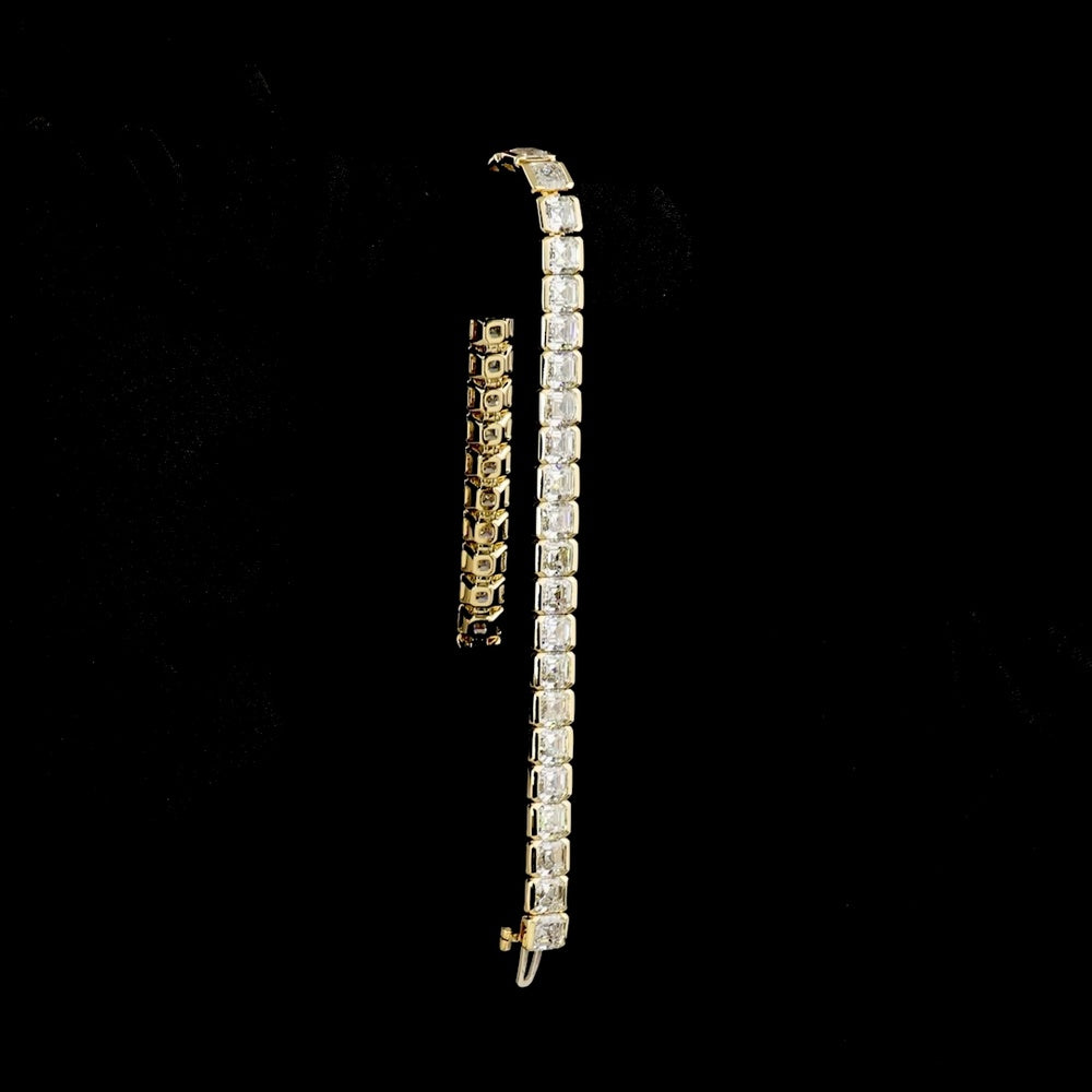 14K Yellow Gold 7.5" Tennis Bracelet with Half-Bezel Set Asscher Cut Lab Diamonds - 20.14 Carat Total Weight - Covaloro Fine Jewelry