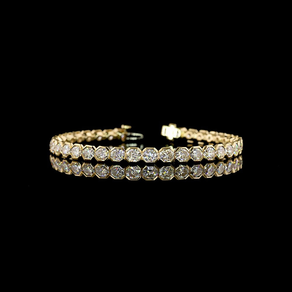 14K Yellow Gold 7.5" Tennis Bracelet with Half-Bezel Set Octagon Cut Lab Diamonds - 12.17 Carat Total Diamond Weight - Covaloro Fine Jewelry