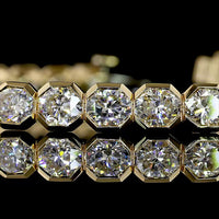14K Yellow Gold 7.5" Tennis Bracelet with Half-Bezel Set Octagon Cut Lab Diamonds - 12.17 Carat Total Diamond Weight - Covaloro Fine Jewelry