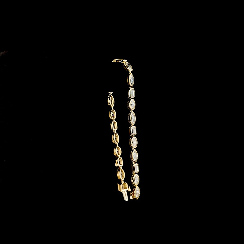 14K Yellow Gold 7.5" Tennis Bracelet with Mixed Emerald, Oval, and Marquise Cut Lab Diamonds - 10.19 Carat Total Weight - Covaloro Fine Jewelry