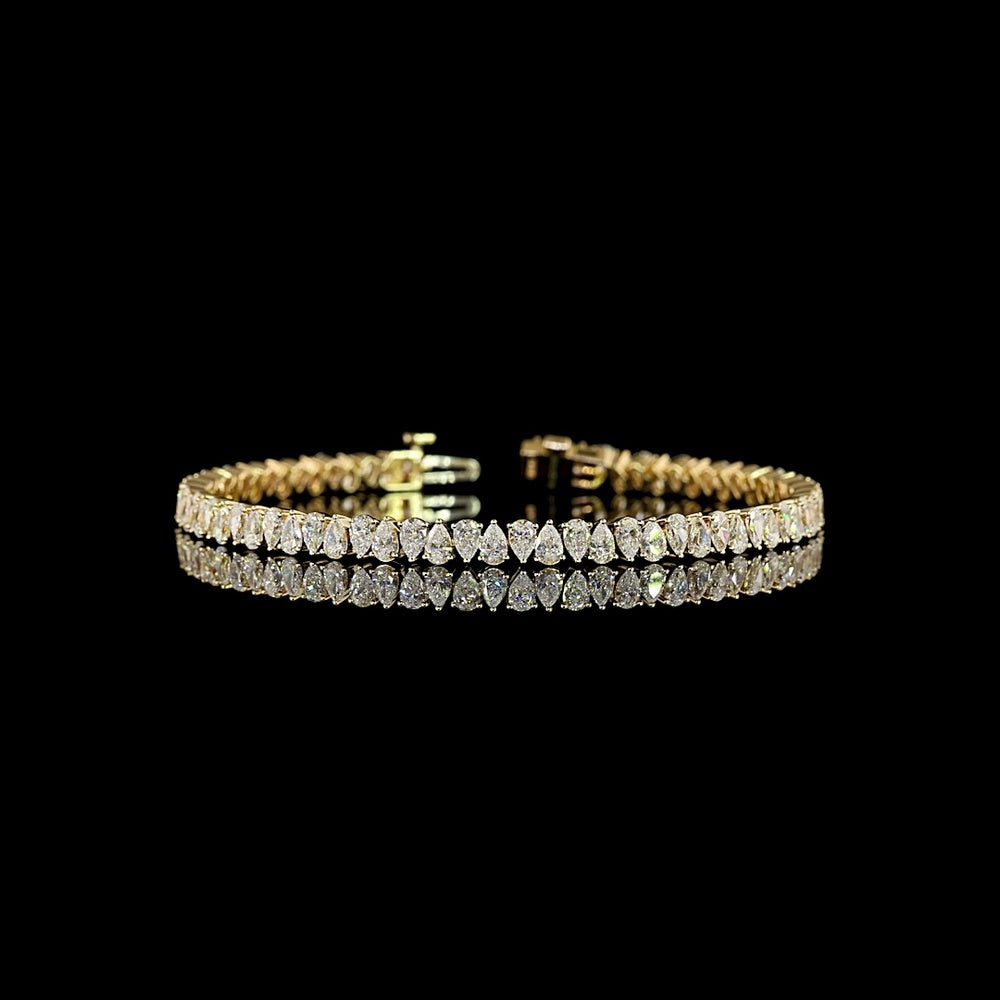 14K Yellow Gold 7.5" Tennis Bracelet with North-South Pear Cut Lab Diamonds - 6.09 Carat Total Weight, E-F VS Clarity - Covaloro Fine Jewelry