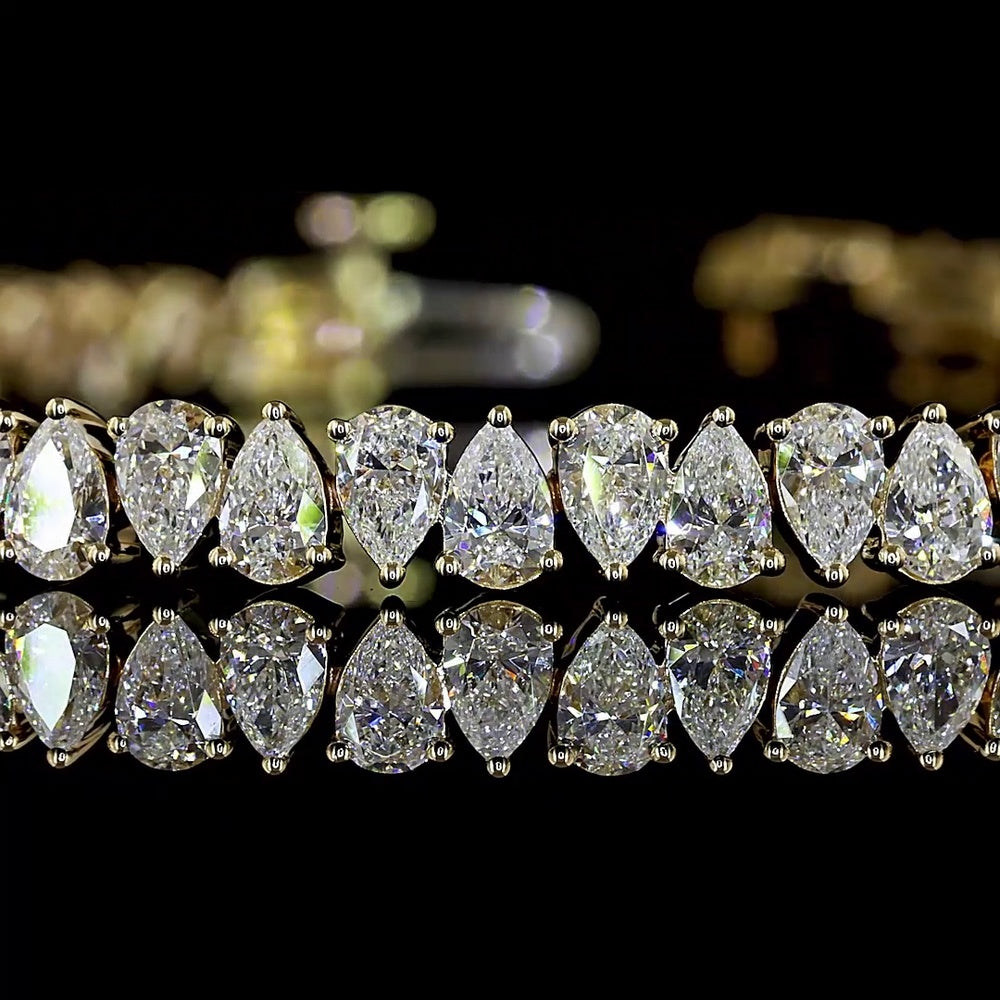 14K Yellow Gold 7.5" Tennis Bracelet with North-South Pear Cut Lab Diamonds - 6.09 Carat Total Weight, E-F VS Clarity - Covaloro Fine Jewelry