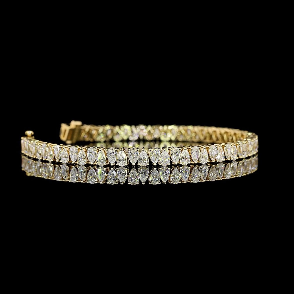14K Yellow Gold 7.5" Tennis Bracelet with North-South Pear Cut Lab Diamonds - 6.76 Carat Total Diamond Weight - Covaloro Fine Jewelry