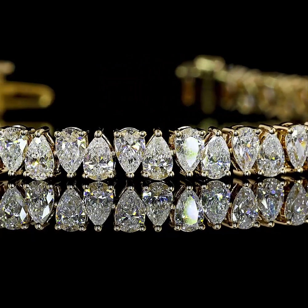 14K Yellow Gold 7.5" Tennis Bracelet with North-South Pear Cut Lab Diamonds - 6.76 Carat Total Diamond Weight - Covaloro Fine Jewelry