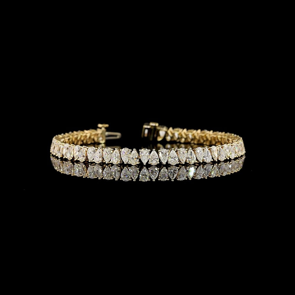 14K Yellow Gold 7.5" Tennis Bracelet with North-South Pear Shape Lab Diamonds - 9.15 Carats Total Diamond Weight - Covaloro Fine Jewelry